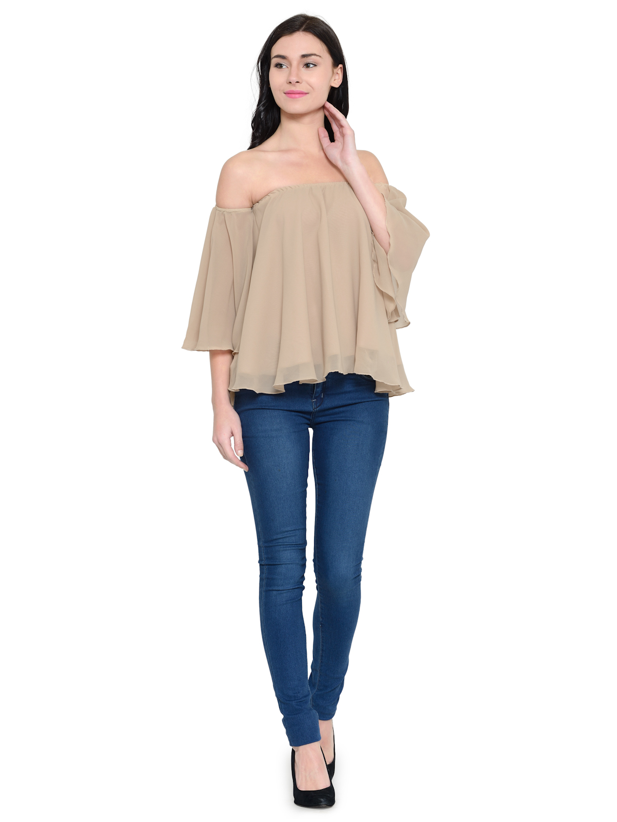 off shoulder frilled sleeves top